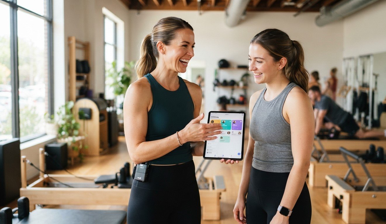 Instructor de Pilates usando SIMPLE